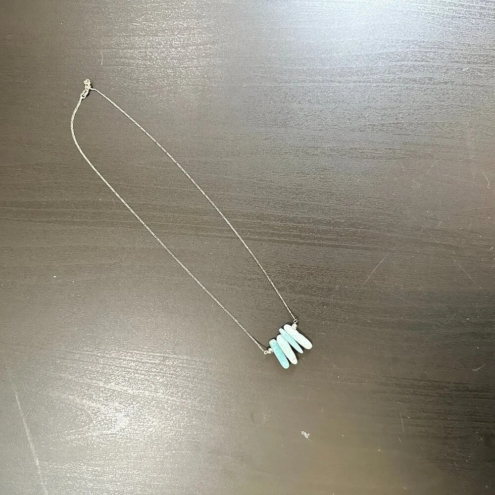 Boutique Purchased Blue Green Stone and Silver Tone Necklace - Picture 2 of 7